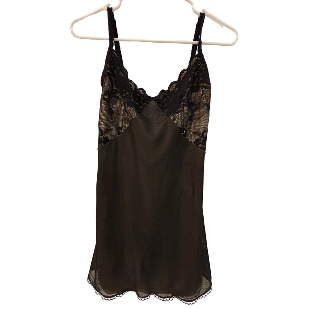 Victoria's Secret Black Lace Beige Lined Chemise Nightgown Small NWT y2k